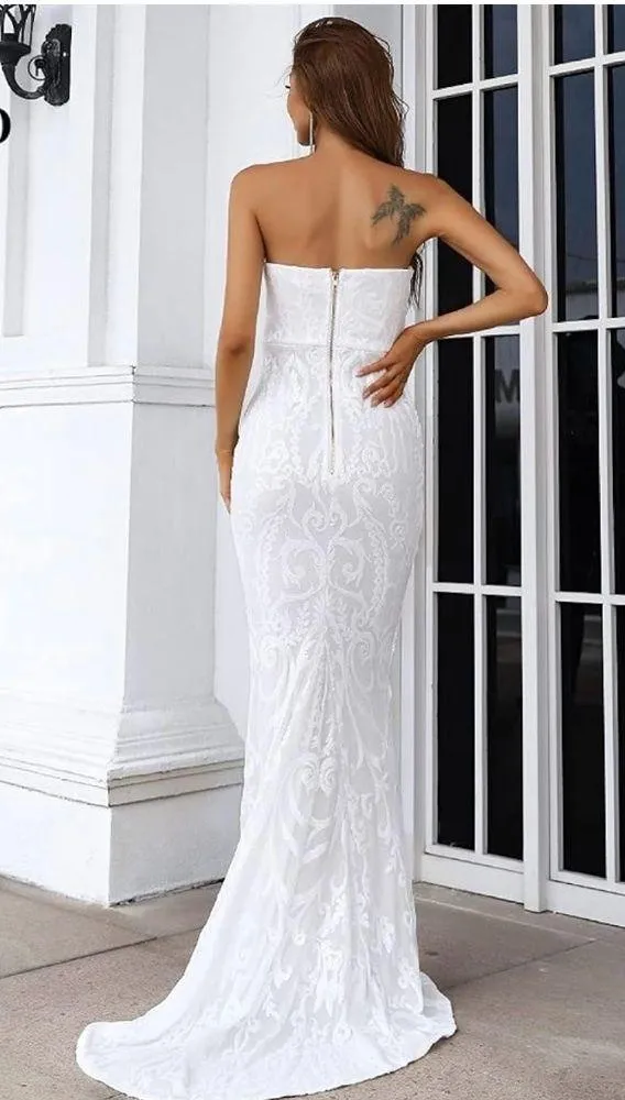 Gorgeous White Strapless Sequin Gown - Image 5
