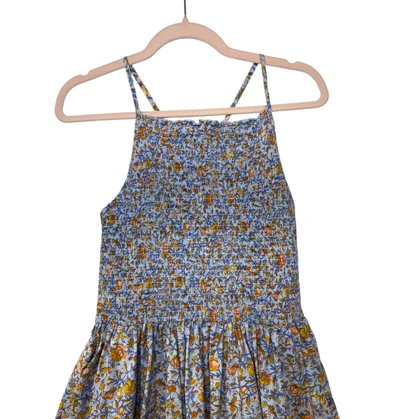 J.Crew Liberty Meadow Song Floral Smocked Cotton Poplin Midi Dress Blue Medium - Image 4