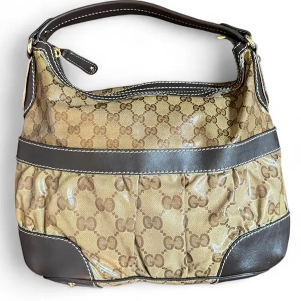 Gucci GG Crystal Mix Hobo Bag Brown Monogram Coated Canvas Leather Shoulder - Image 2