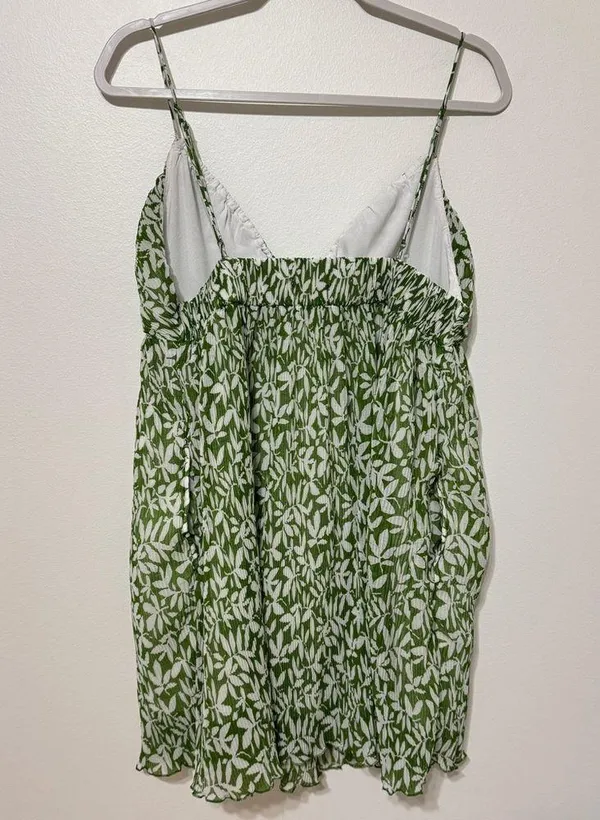 Abercrombie & Fitch Floral Babydoll Plisse Ruched Mini Dress Size Large Petite - Image 9