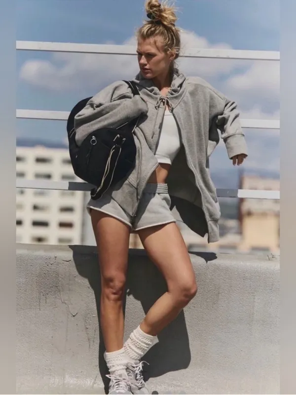 Free People Sprint To The Finish Zip Up Hoodie Small nwt Heather grey - Image 4