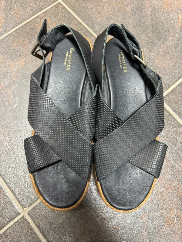 Garnet Hill Audrey Platform Espadrilles Crossover Strap Sandals Black 40 US 10 - Image 13