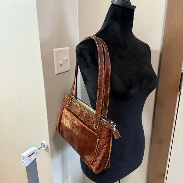 Ellington Dark Brown Leather Shoulder Purse Bag Zip Top Neutral Natural‎ Minimal - Image 9