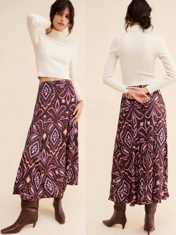 Farm Rio Bohemian Silky Satin Pineapple Ikat A-Line Midi Maxi Skirt Size Large - Image 2