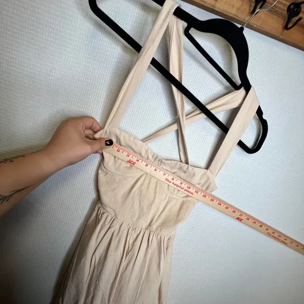 Commense Beige Linen Blend Bustier Mini Dress Lace Up Back OA240416044 M - Image 3