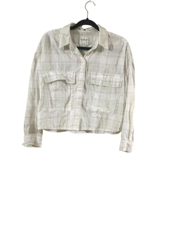 Women's Abercrombie & Fitch Plaid Button Down Shirt S White Green - Image 2