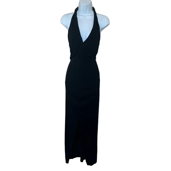 IRO Black Halter Gown XS Cocktail Ruched Maxi Dress Plunging Bodycon $365 FLAW - Image 7