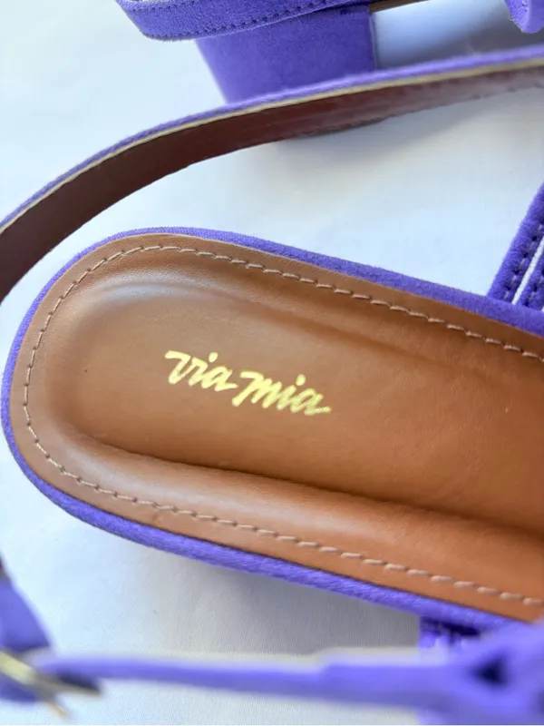 Via Mia Purple Suede Braided Strappy Block Heel Sandals - Image 3