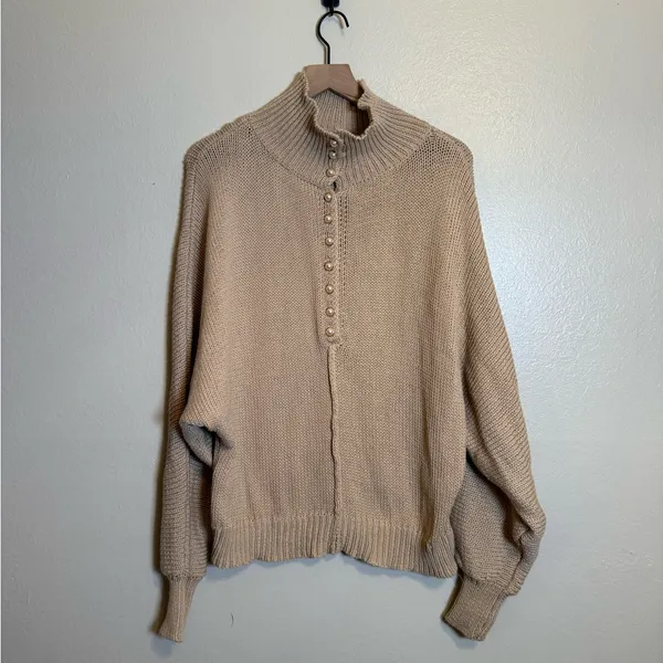 POL Pearl Detail Oversized Chunky Knit Turtleneck Long‎ Sleeve Sweater - Image 2