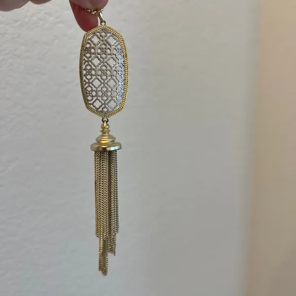 Kendra Scott Rayne Two Tone Gold and Silver Filigree Long Pendant Necklace - Image 6