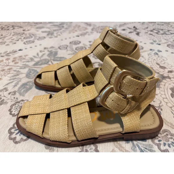 Sam Edelman Dawn Woven Gladiator Fisherman Sandals Beige Gold 8.5 - Image 3