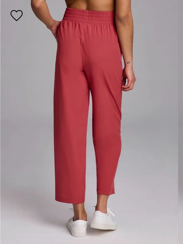 RBX Women's Smocked Waist Wide-Leg Track Pants in Garnet - Image 3