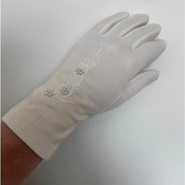 Vintage 1980s White/Ivory Unbranded Satin Beaded Floral Gloves XS S - Image 5