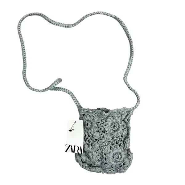 NWT Zara Mini Crossbody Purse Gray Floral Crochet Bohemian Cottagecore Artisan - Image 4