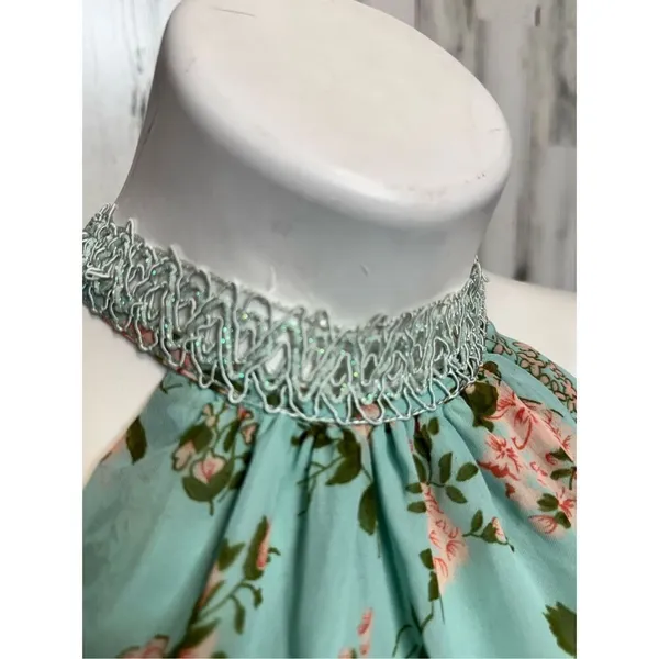 Green floral flare dress size small - Image 6