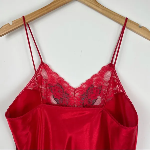 Vintage Val Mode Red Rose Lace Lingerie Slip Dress - Image 8