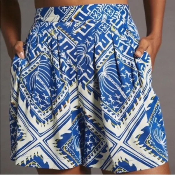 EUC Anthropologie Cory Lynn Calter Everly Blue Palm Tree Motif Size XS - Image 2