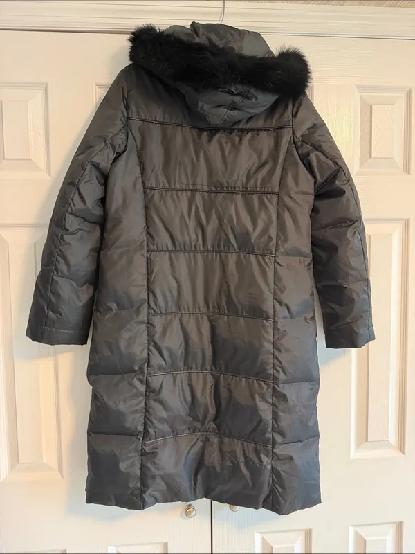 Via Spiga Women’s XS Black Long Hooded Puffer Coat Faux Fur Trim - Image 6
