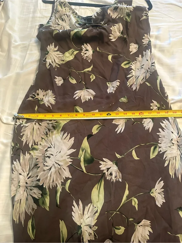 Ellen Tracy Paneled Asymmetric-Hem Midi Dress size 8 nwt brown floral lined silk - Image 7