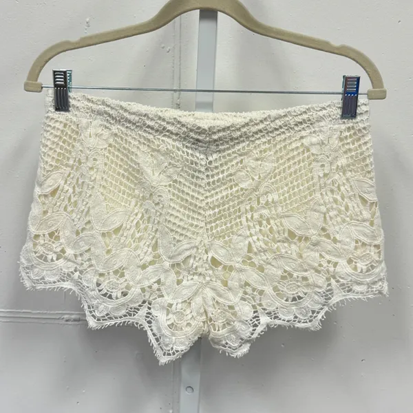 Express Crochet Lace Boho Tassel Shorts XS Off White Cream Coastal Festival - Image 2