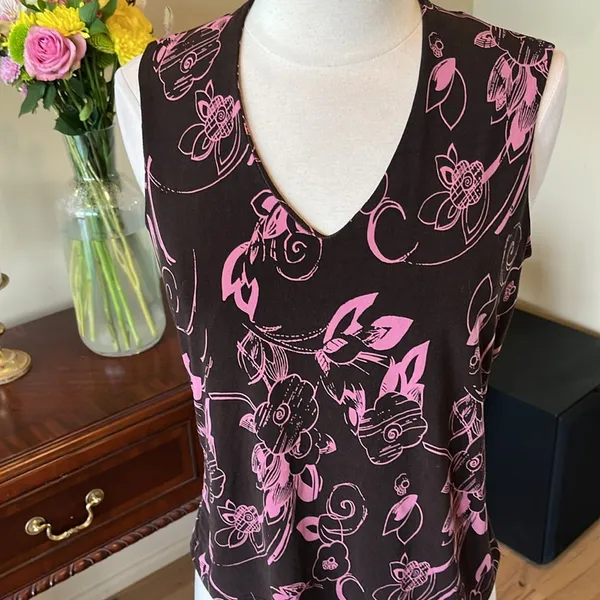 Floral Sleeveless Top Brown Pink - Image 3