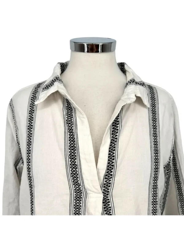 Dylan Boho Coastal Nomad Stripe Tunic Top Beach Cover-up White Black Size Medium - Image 2