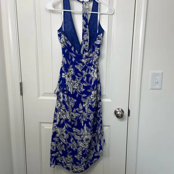 EUC Bardot women’s Petra halter electric blue floral high low‎ sundress dress XS - Image 6