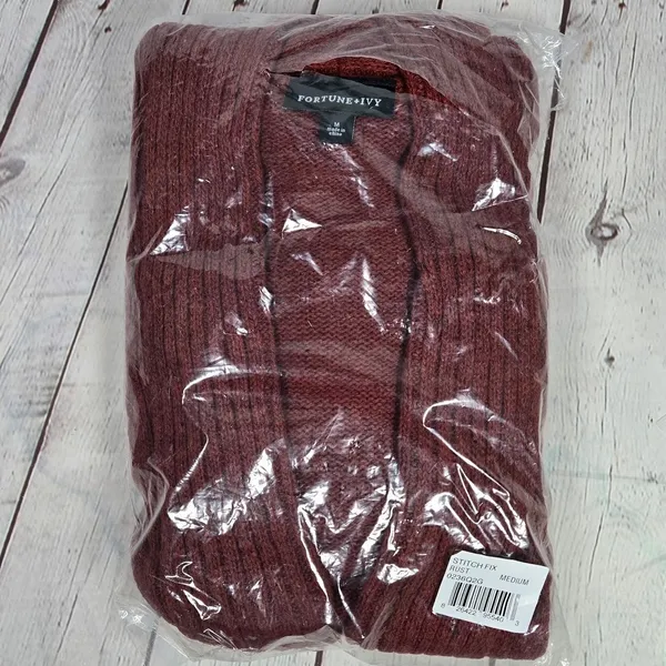 Fortune + Ivy Womens‎ Rust Red Shawl Collar Open Front Button Detail Cardigan M - Image 8