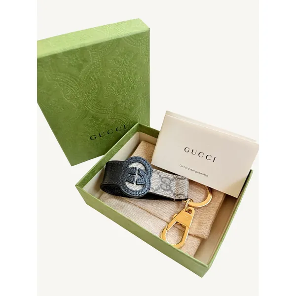 Gucci Interlocking G Keychain Ring Bag Charm GG Supreme Black Leather 701432 NIB - Image 3