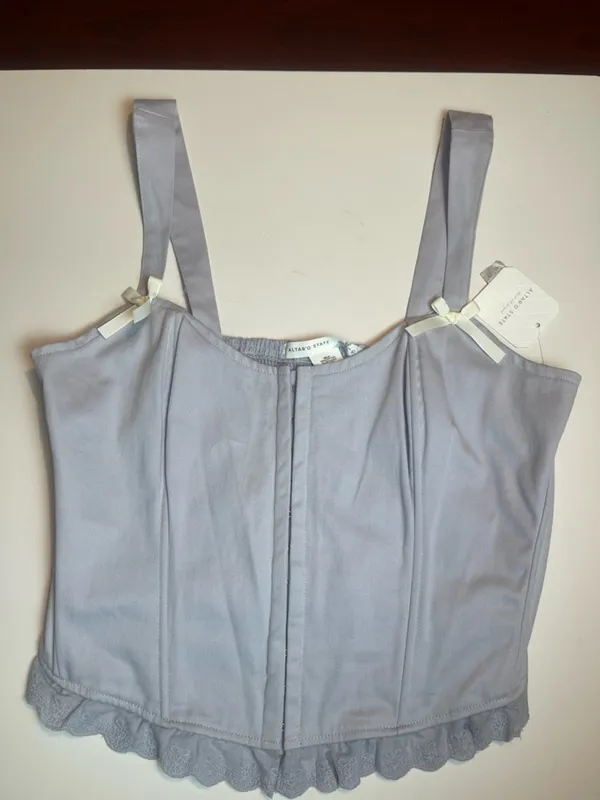 Altar'd State Cotton Corset Top XL Grey Dawn Lace Trim Coquette Balletcore NWT - Image 2