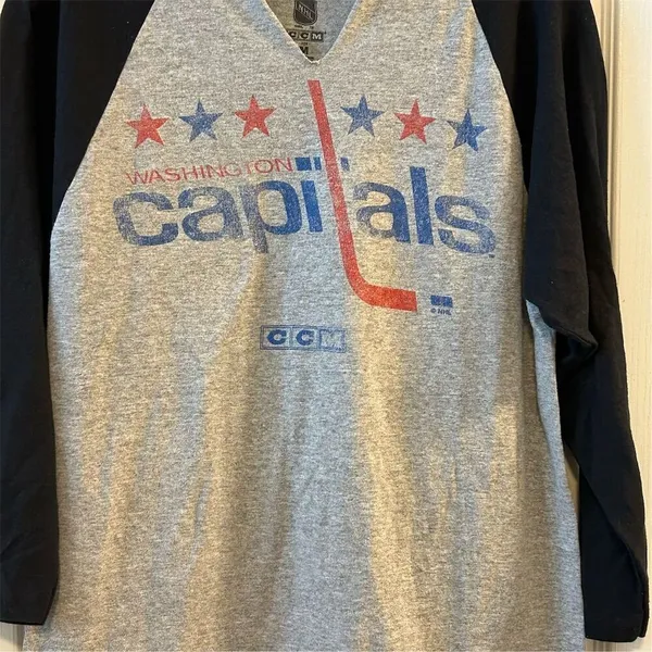 Washington Capitals CCM NHL Gray Raglan‎ Long Sleeve T-Shirt M - Image 2