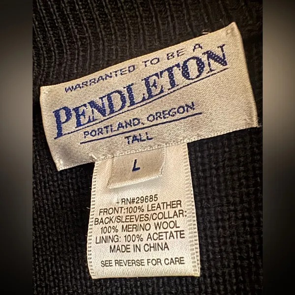 Pendleton Black Leather Jacket with Knit Sleeves - Image 5
