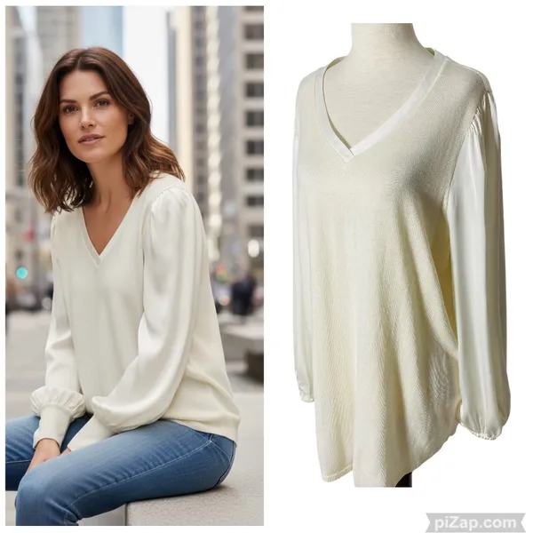 CHICO'S Cashmere Blend Balloon Sleeve Sweater - Image 2