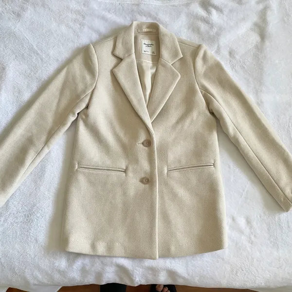 Abercrombie and Fitch Cream Wool Coat Blazer - Image 3