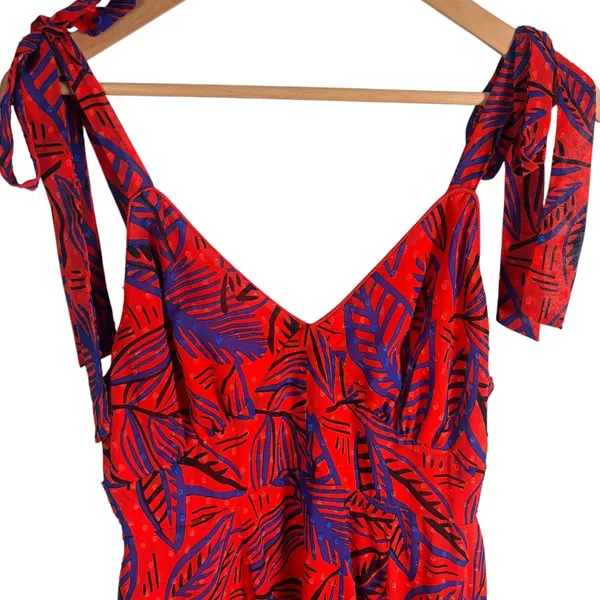 Alexis Target Red Blue Tropical Leaf Handkerchief Hem Tie Midi Dress Sz S - Image 2