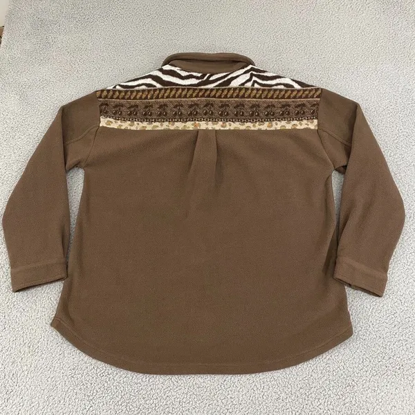 Kori America Fleece Shirt Women XL Brown Animal Print Long Sleeve Button Front‎ - Image 7