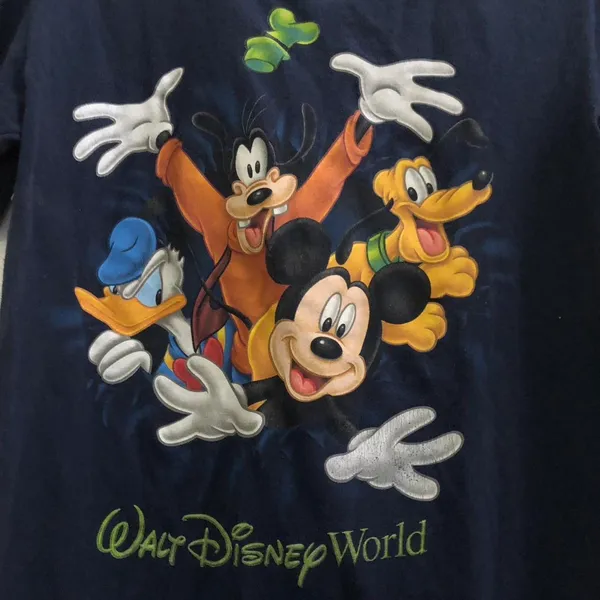Vintage Disney World Mickey Mouse Goofy Donald Duck Pluto Navy Blue Graphic tee Tshirt Top Blouse Short Sleeve 100% Cotton Crew neck - Image 3