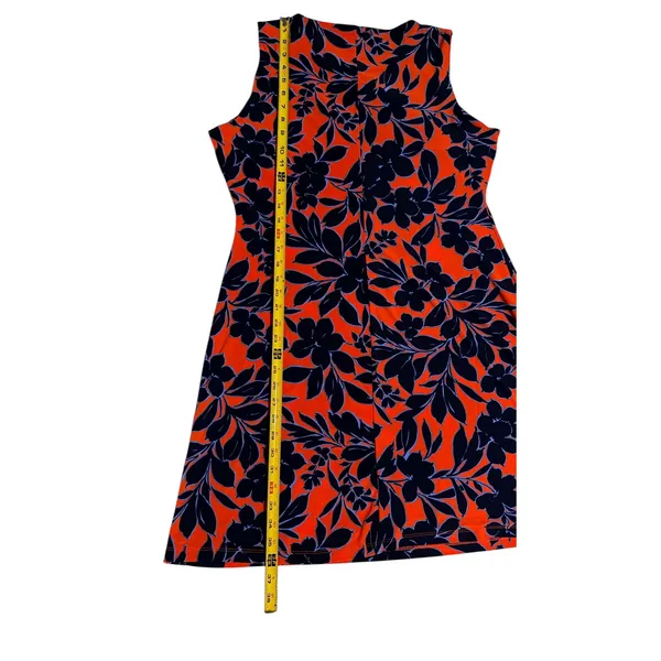 Tommy Hilfiger Orange Navy Blue Floral Sleeveless Sheath Dress Size 14 - Image 5