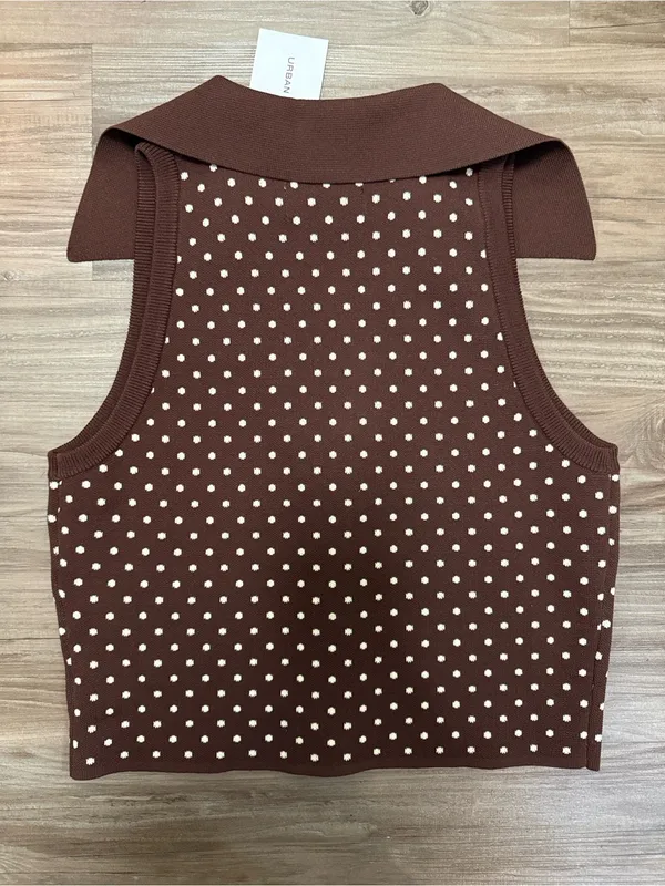 Urban Revivo Retro Polka Dot Knit Vest Brown Crop Top NWT Size M - Image 3