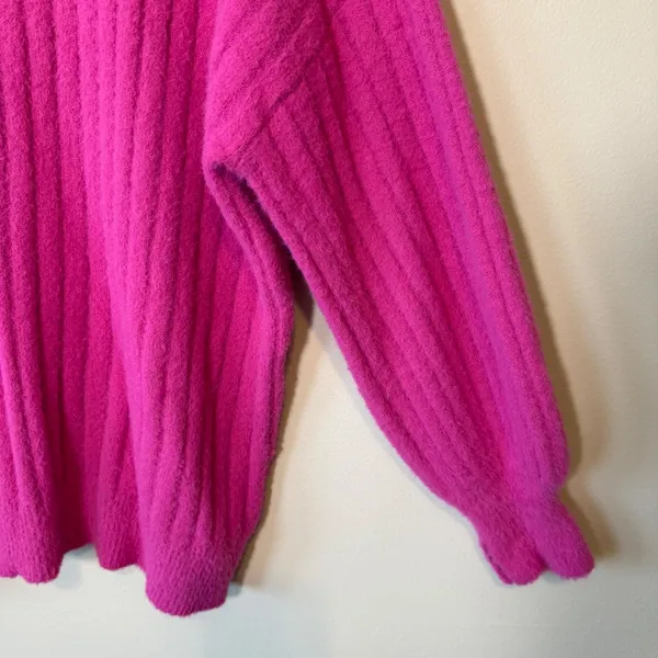 Aerie Womens Sweater S Pink Oversized Ribbed Knit Balloon Sleeve Slit Cuff - Image 4