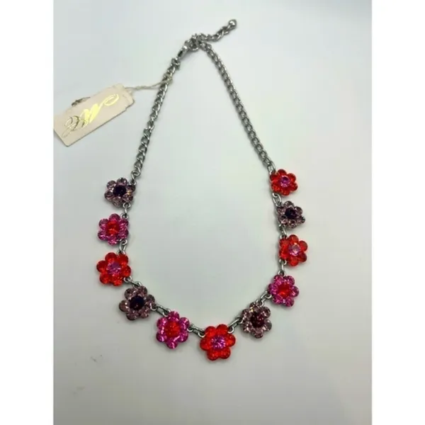 Sparkling crystal flower necklace-‎ pink, red & purple - Image 3