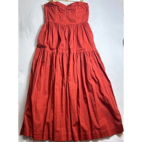 Forever 21 Rust Red Strapless Tiered Maxi Dress Boho Sweetheart Neckline Cotton - Image 4