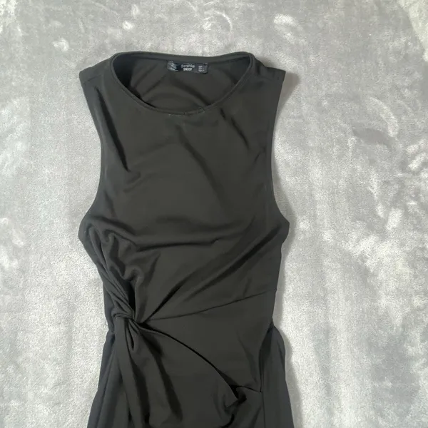 Bershka Black Asymmetric Dress Small Midi Elegant Cut Out Whimsy‎ Goth Sexy - Image 4