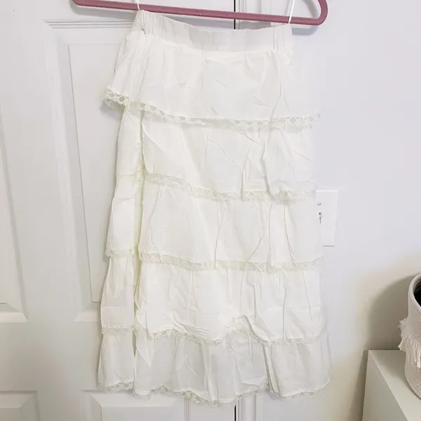 White Ivory Shabby Chic Japanese Tiered Lace Cotton Long Maxi Circle Skirt - Image 5