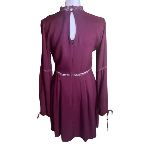 Sage The Label Mini Dress Womens S Burgundy Excellent Boho Lace Embroidered - Image 2