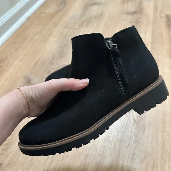 Esprit | Women's‎ Black Faux Suede Lug Sole Ankle Boots Side Zip Boot Shoes, 8.5 - Image 3