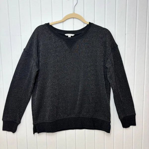 American Eagle Outfitters Black Metallic Pullover Top Long Sleeve Slit Sides M‎ - Image 3