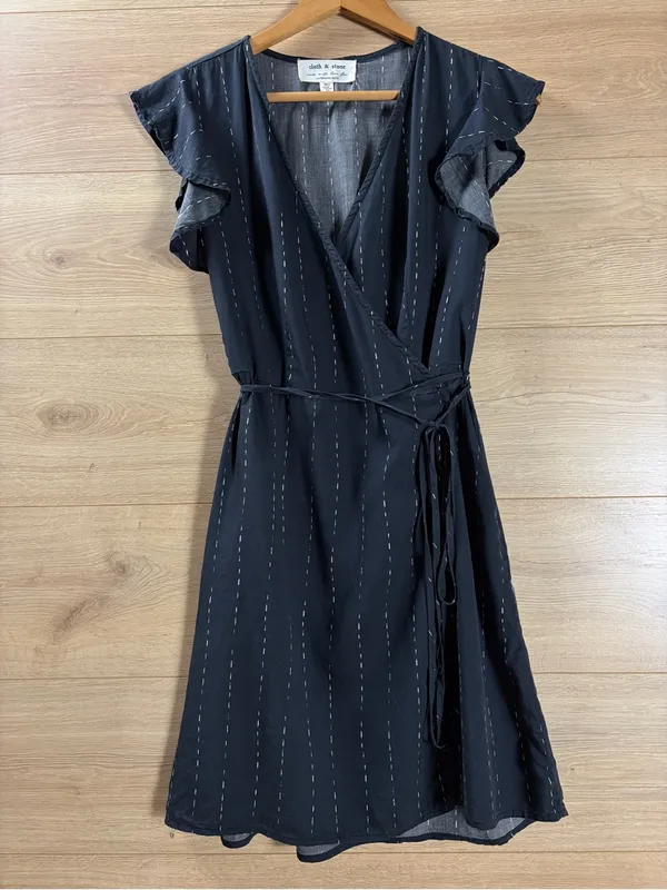 Anthropologie Black Mini Wrap Dress XS - Image 2