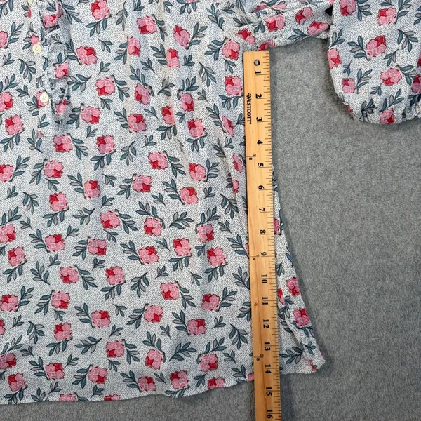 LOFT Women's Medium Floral Dotted Blouse Ruffle Neck Long Sleeve Button Top - Image 6