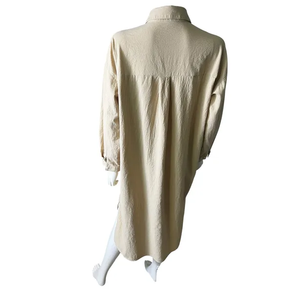 GGUHHU Womens Small Beige Shirt Dress Oversized Button Front Midi Tunic - Image 3